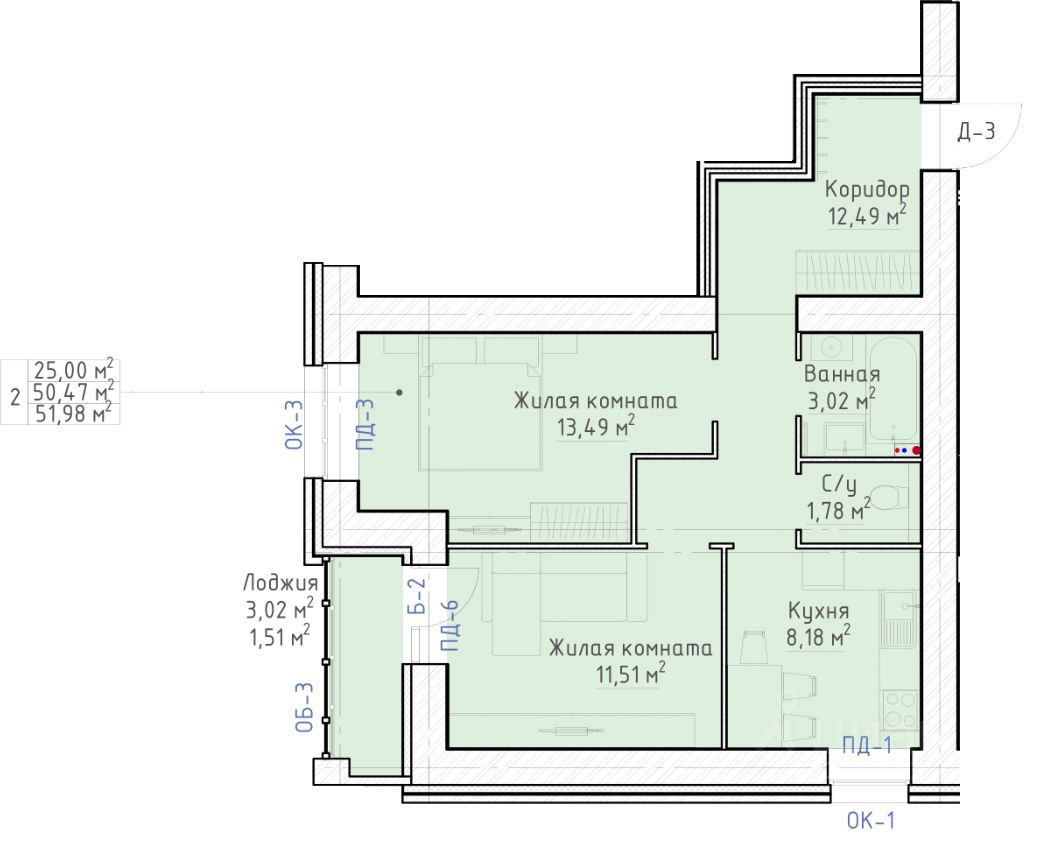 планировка квартиры 52 м2